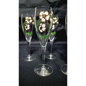 Vintage Art Nouveau Perrier Jouet Five Hand Painted Floral Champagne Flutes
